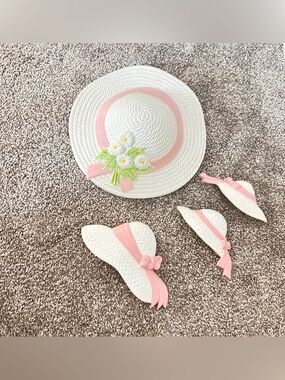 Vintage set of 4 plastic wicker hat wall hangings